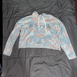 long sleeve crop top with hood and adjustable strings for it, used